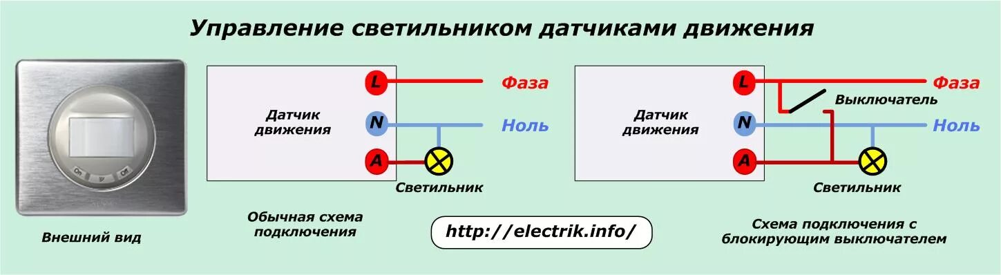 Подключение светильника с датчиком движения через выключатель INTERLIGHT STORE - Полезные новости - Виды и типы выключателей света.