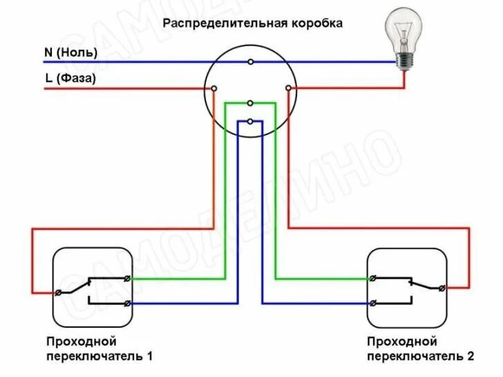 Подключение светильника с двух мест Подключение проходного выключателя для новичков. Алексей Теберда Дзен