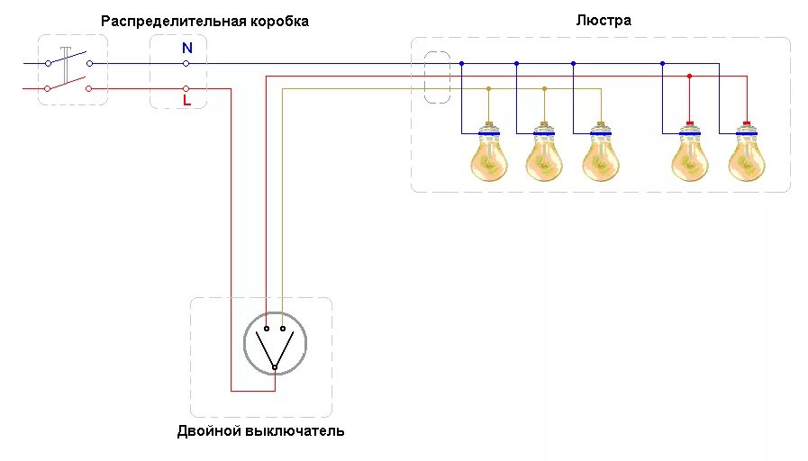 Подключение светильников к двухклавишному выключателю Двойной выключатель. Схема подключения в частном доме