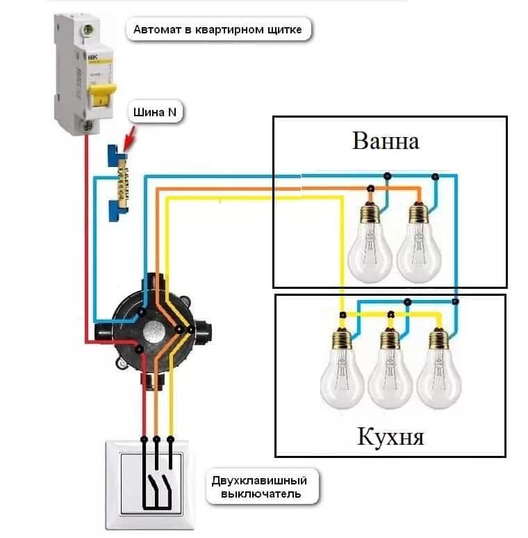Подключение светильников от автомата до выключателя Подключение светильника через выключатель фото - DelaDom.ru