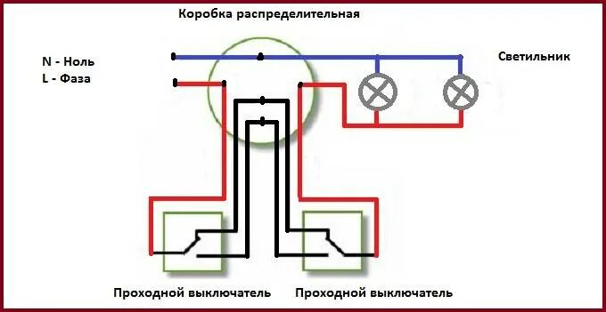 Подключение светильников с проходными выключателями Как расключить коробку проходного выключателя