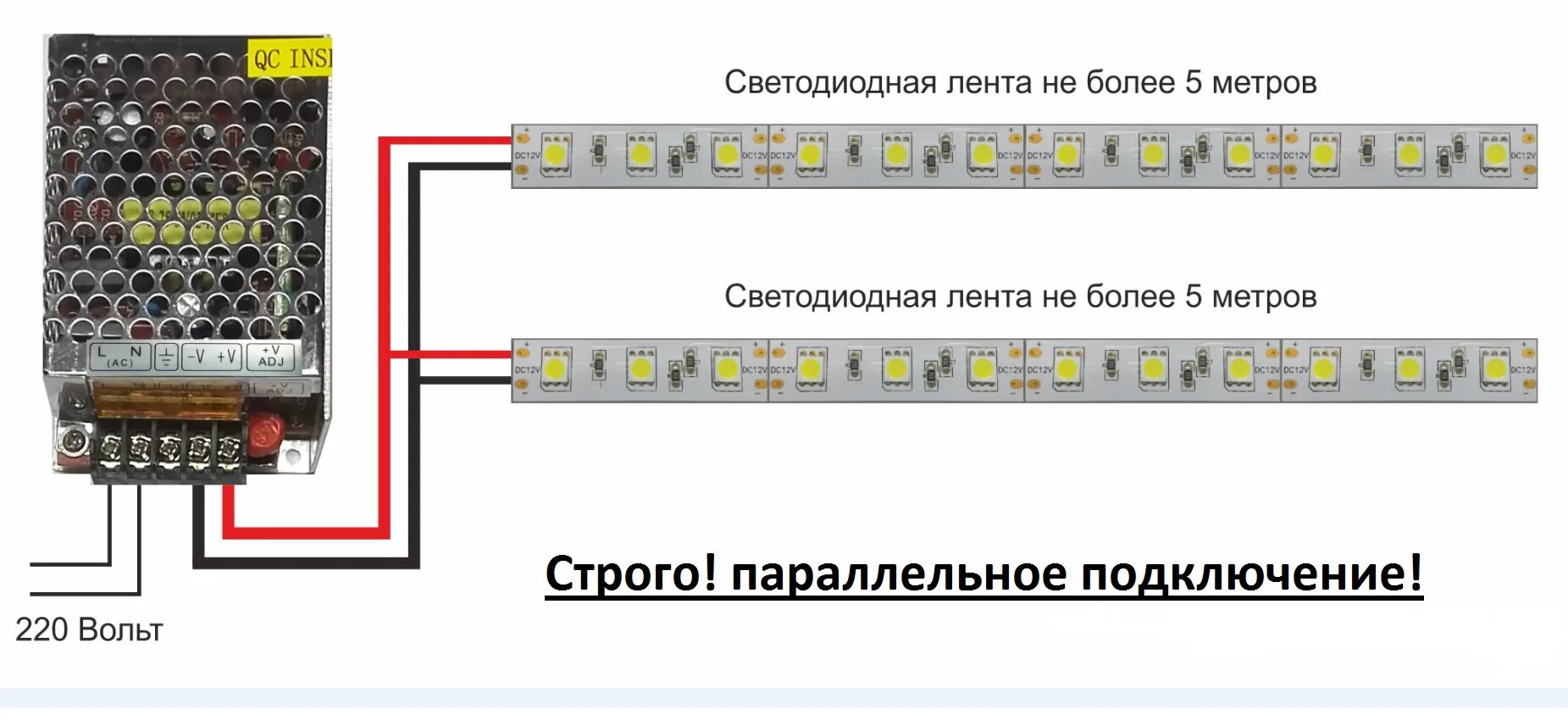 Подключение светодиодной ленты 12 вольт к блоку Подключение светодиодной ленты