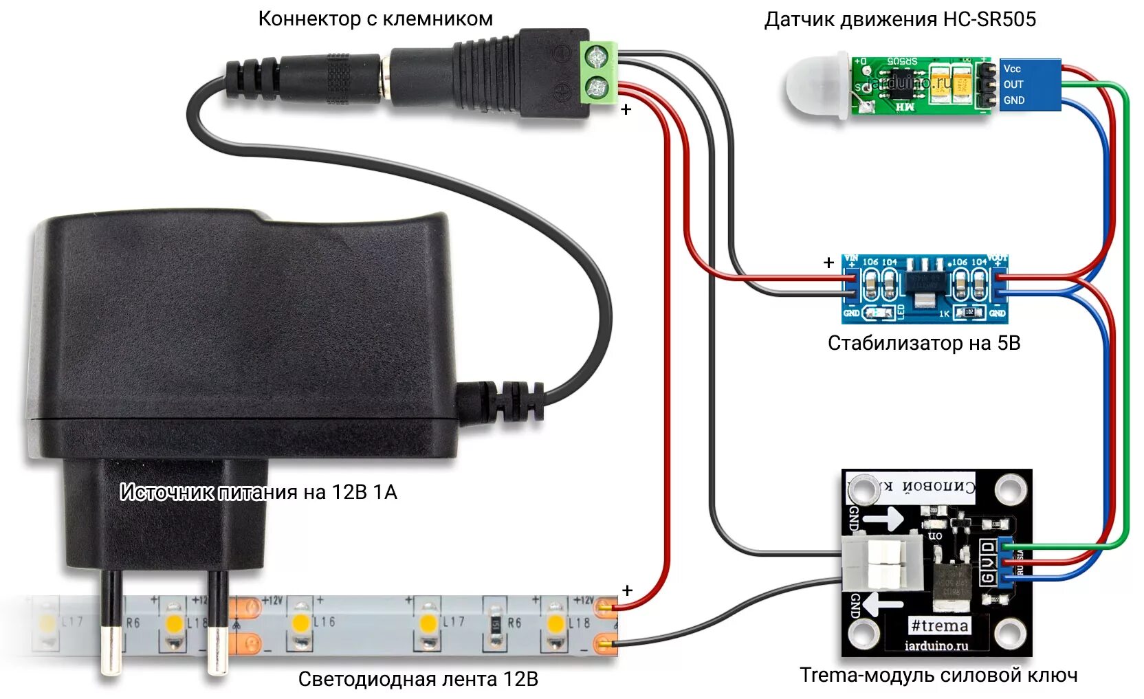 Подключение светодиодной ленты через датчик движения Урок 22. Автоматическое управление светом, без arduino - Описания, примеры, подк