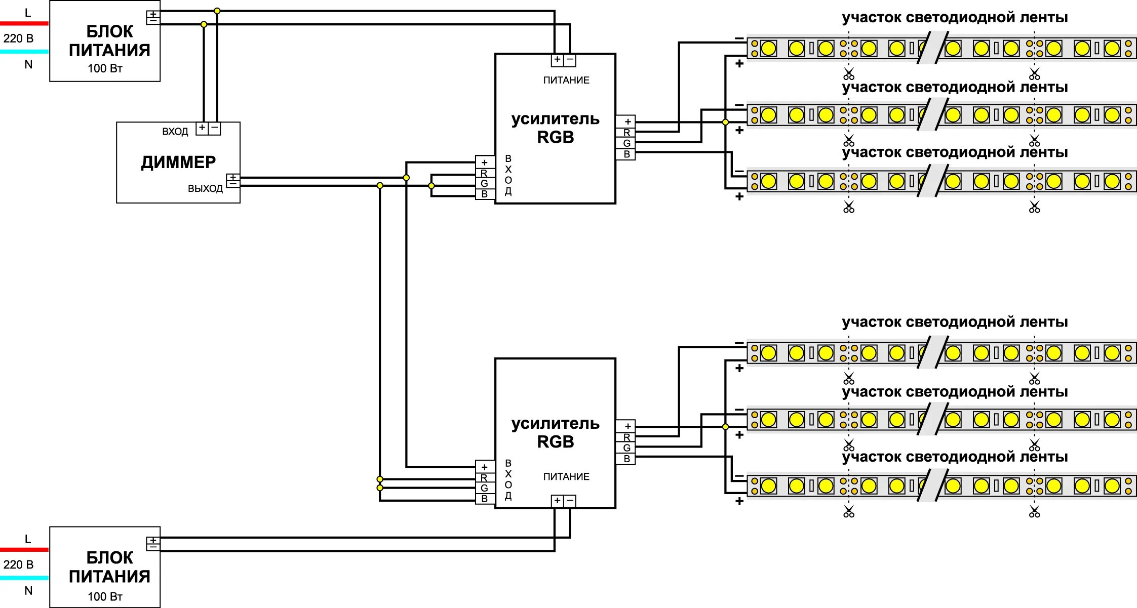 Подключение светодиодной ленты через диммер схема подключения Управление светом в системах освещения на светодиодных лентах