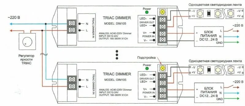Подключение светодиодной ленты через диммер схема подключения Управление светом в системах освещения на светодиодных лентах. Обзорная статья.