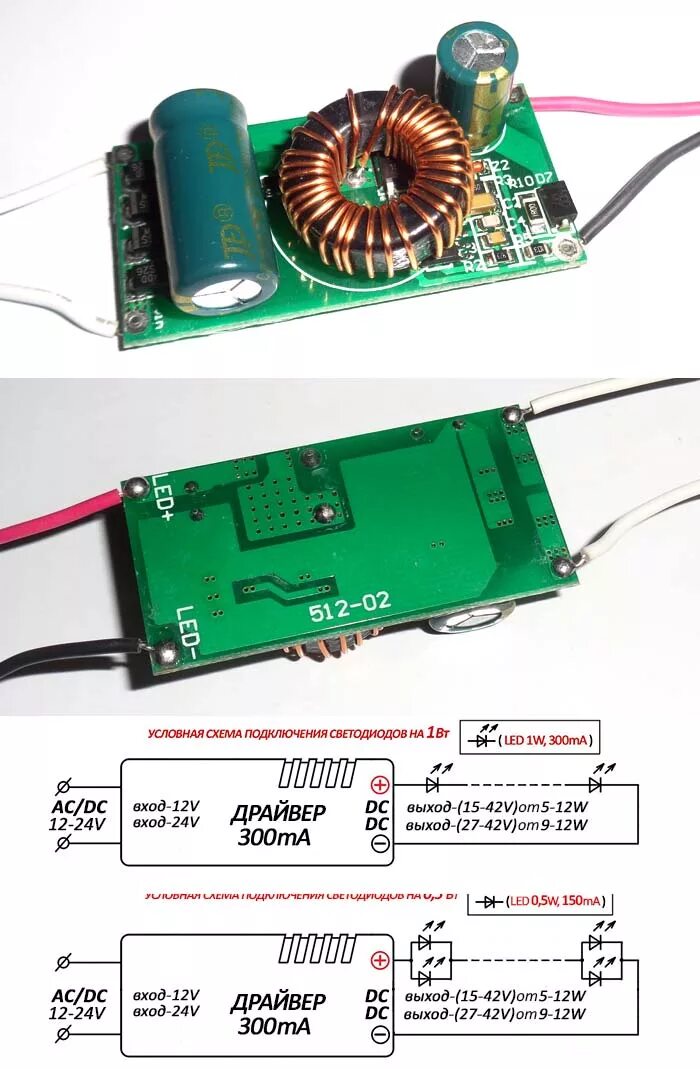 Подключение светодиодов без драйвера Светодиодный драйвер бескорпусный AC/DC 12V-24V / (5-12) x 1W, 300 mA Интернет-м