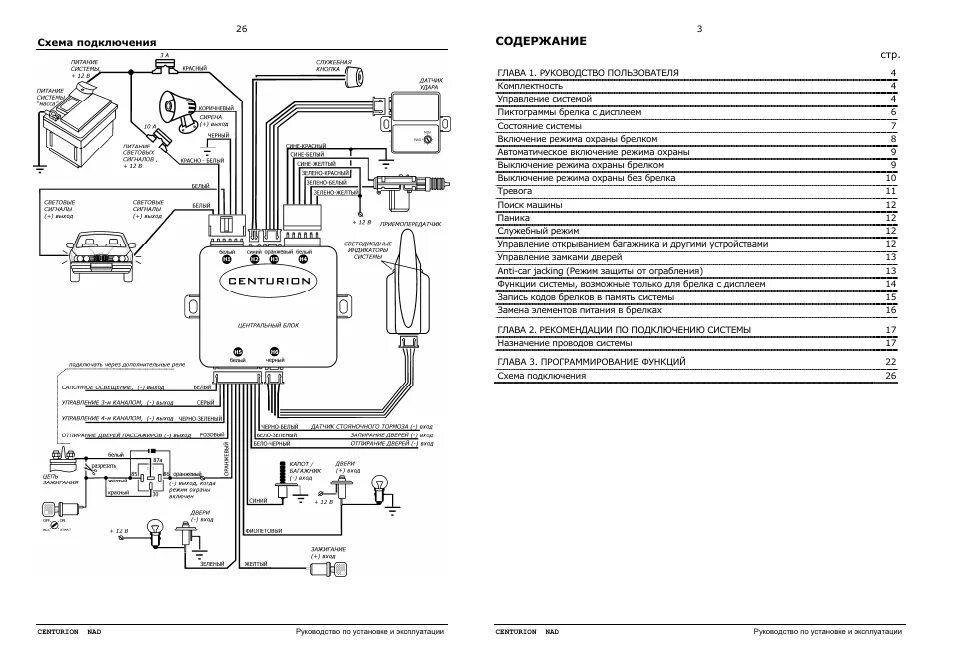 Подключение центрального замка центурион Инструкция по эксплуатации Сenturion CENTURION NAD v.3 12 страниц