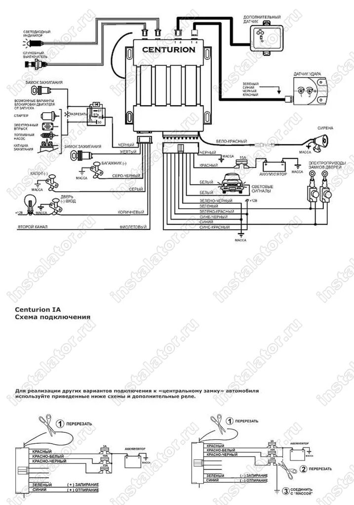 Подключение центрального замка центурион Схема подключения сигнализации Centurion IA