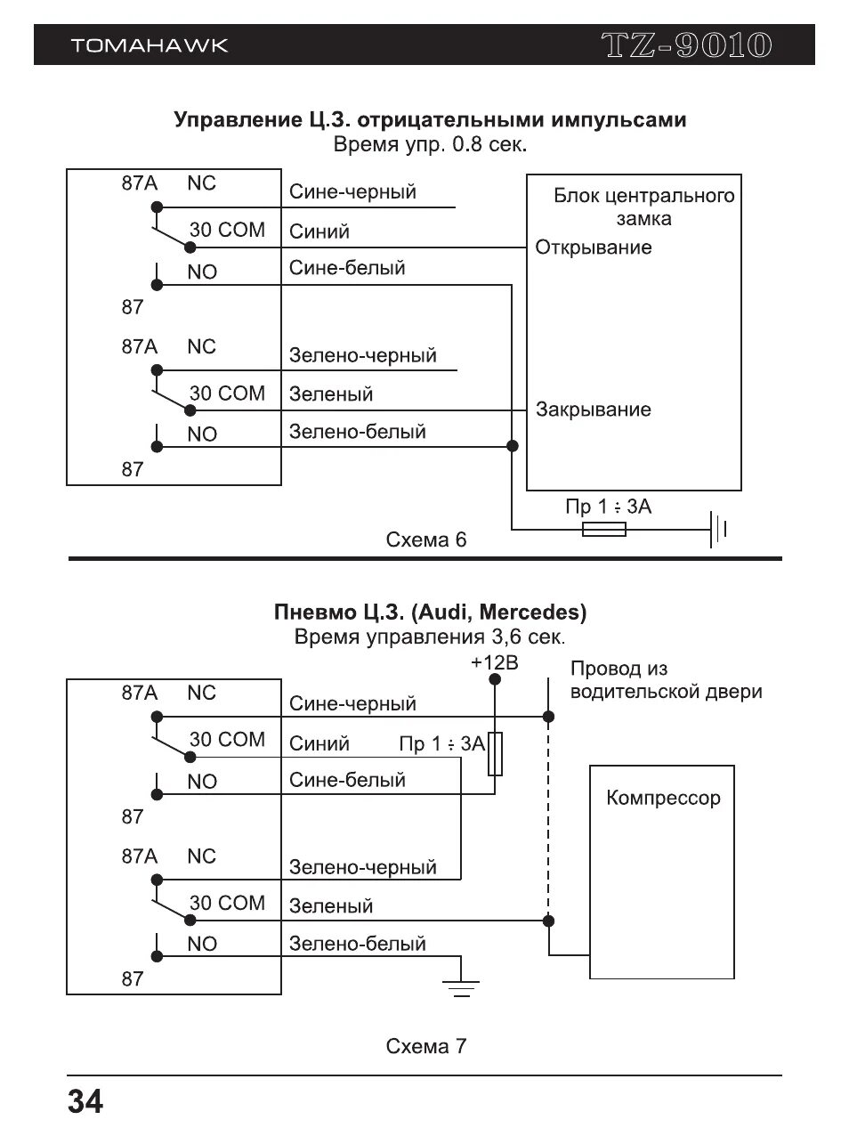 Подключение центрального замка томагавк 9010 схема Шпш) Инструкция по эксплуатации Tomahawk TZ-9010 Страница 34 / 39
