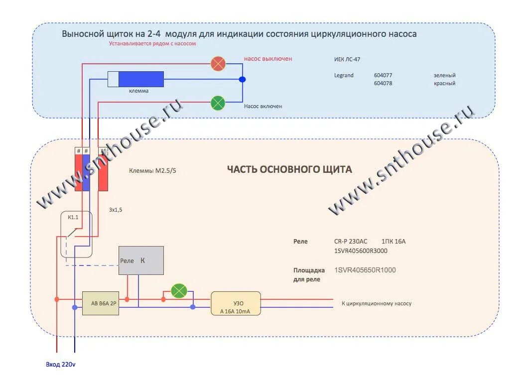 Подключение циркуляционного насоса через индикаторную лампочку Выносной щиток с лампочками для циркуляционного насоса ТТ котла