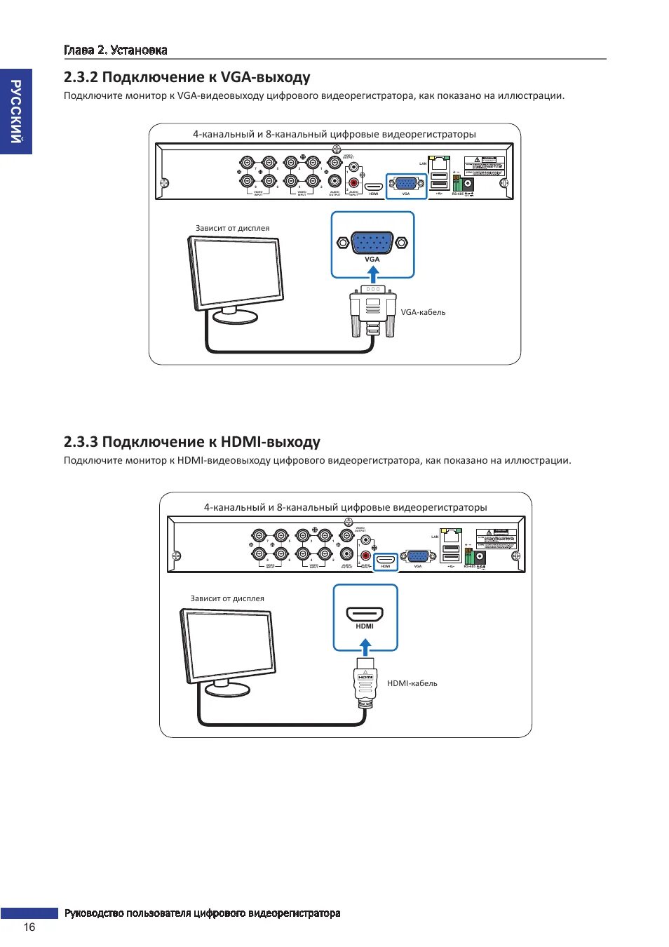 Подключение телефона к монитору 2 подключение к vga-выходу, 3 подключение к hdmi-выходу, Глава 2. установка Инст