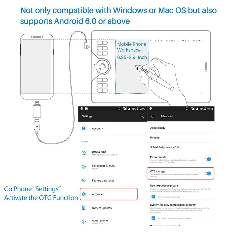 Подключение телефона к планшету андроид Графический планшет Huion HS610 для рисования, 10x6,25 дюймов, цифровой безбатар