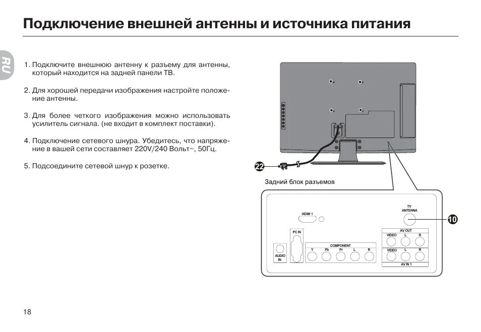 Подключение телефона к телевизору хайер Подключение внешней антенны и источника питания Инструкция по эксплуатации haier