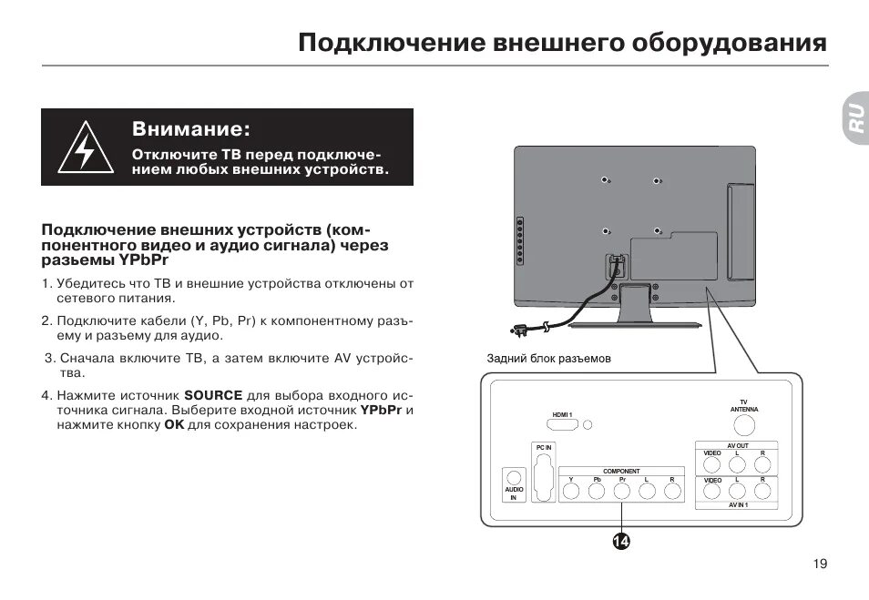 Подключение телевизора haier к алисе Подключение внешнего оборудования, Внимание Инструкция по эксплуатации haier LE2