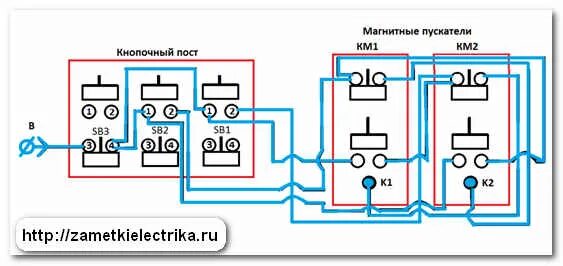 Подключение тельфера 220 схема через кнопочный пост Схема реверса асинхронного двигателя Заметки электрика