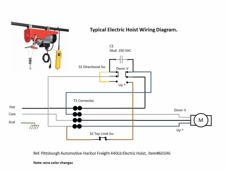 Подключение тельфера 220 схема через кнопочный пост Electric Hoist Wiring Diagram - Harbor Freight Electric hoists, Electrical circu