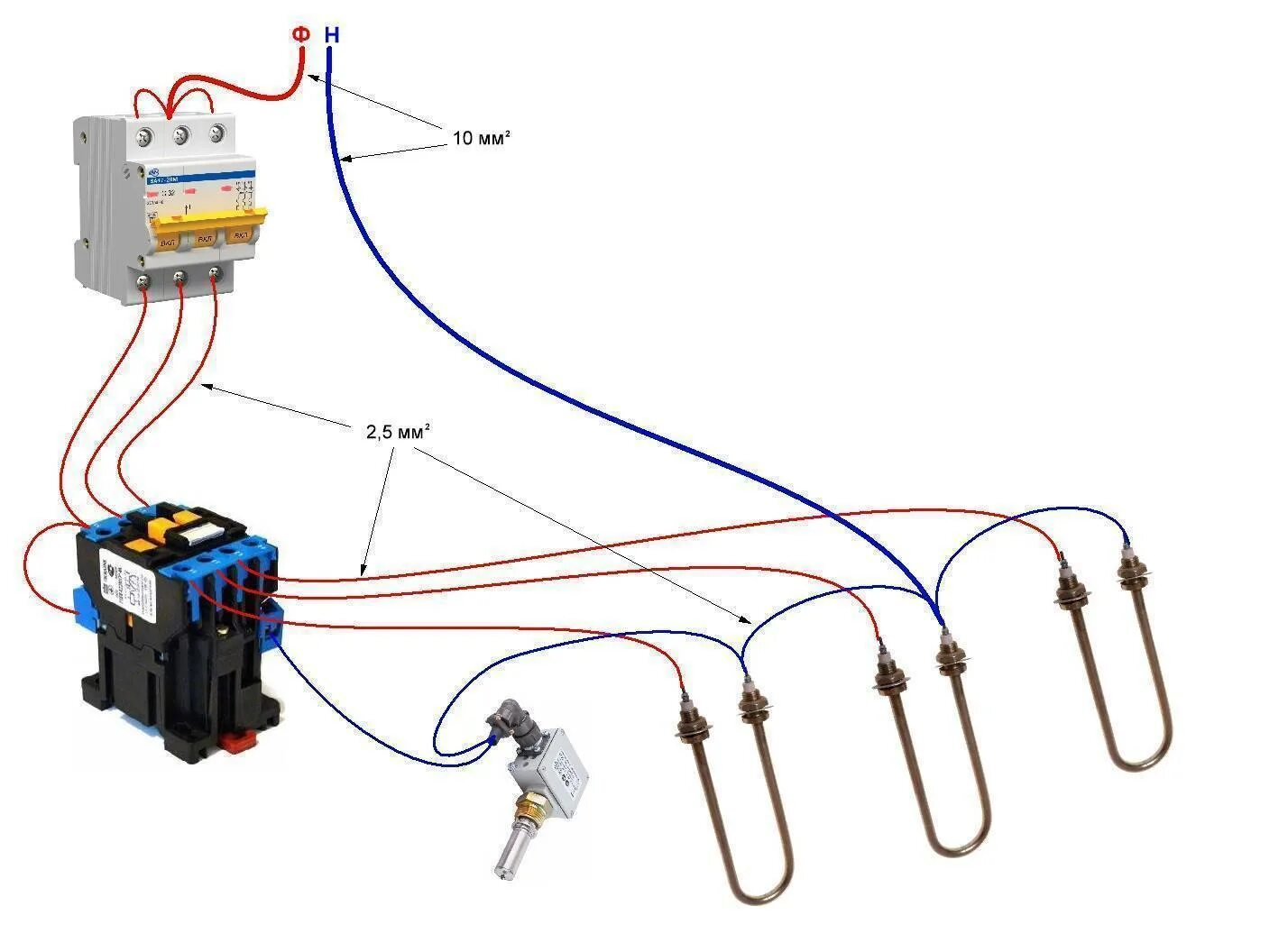 Подключение тэн через пускатель Установка контактора фото - DelaDom.ru