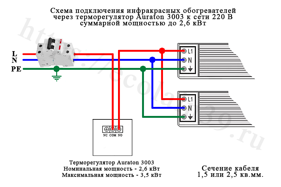 Подключение теплэко через терморегулятор Продажа терморегулятора Auraton 3003 Auraton 3003 для обогревателей и газовых ко