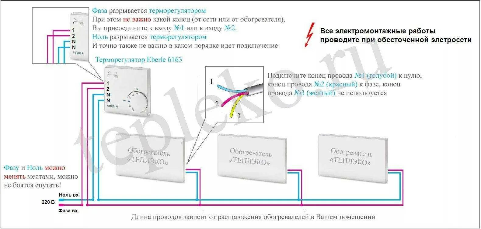 Подключение теплэко через терморегулятор Подключение терморегулятора к обогревателю фото - DelaDom.ru