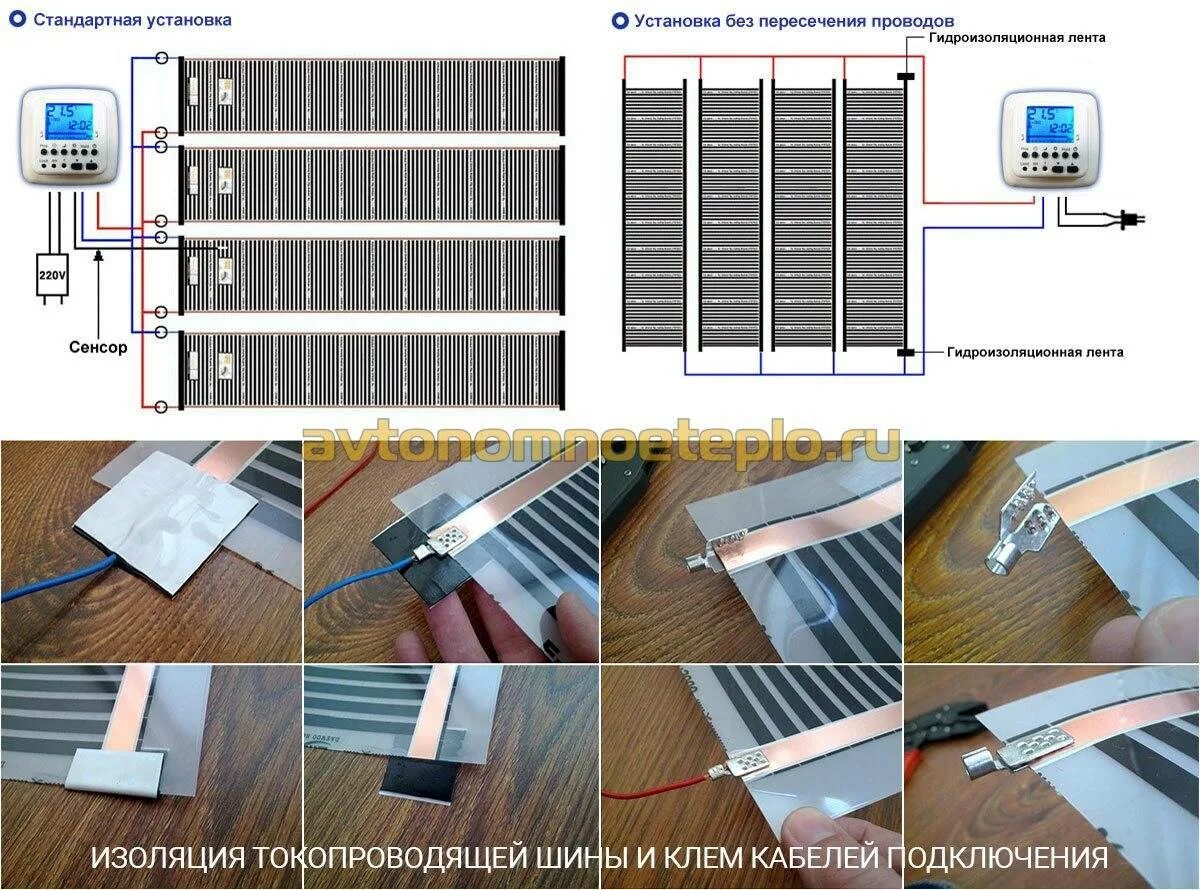 Подключение теплого электрического пленочного пола Инфракрасный пленочный теплый пол под ламинат - монтаж своими руками + фото-виде