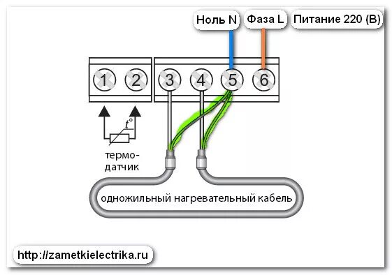 Подключение теплого кабеля Схема подключения терморегулятора Заметки электрика