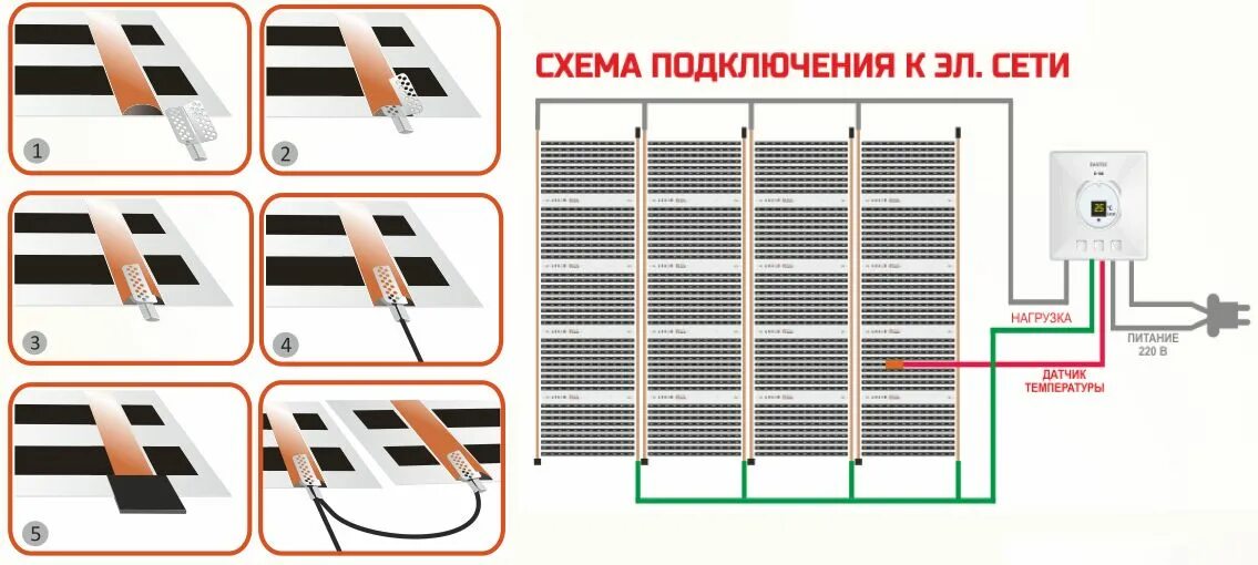 Подключение теплого пленочного Инфракрасный теплый пол под плитку: как правильно подключить, монтаж и установка