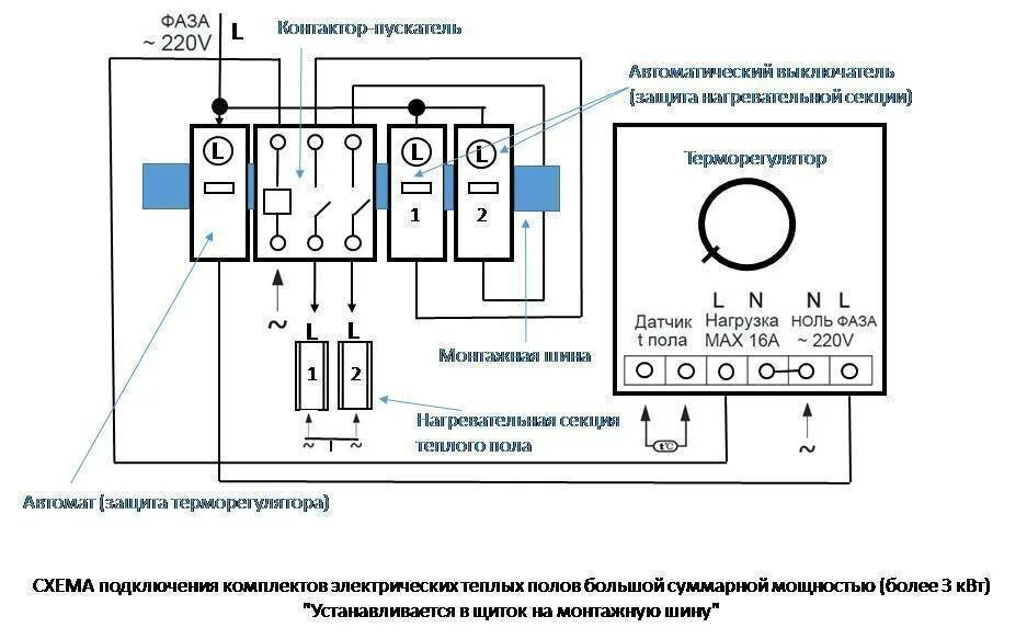 Подключение теплого пола через контактор Как подключить теплый пол к терморегулятору - пошаговая инструкция и схема