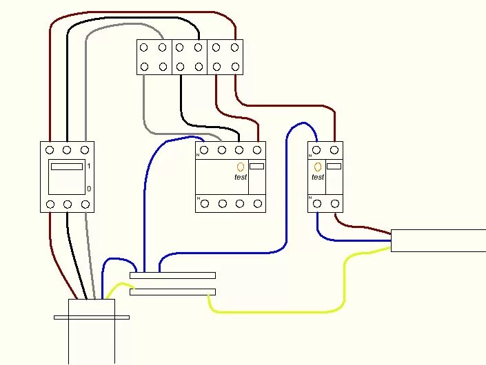 Подключение теплого пола через узо File:RCD wiring.JPG - Wikimedia Commons