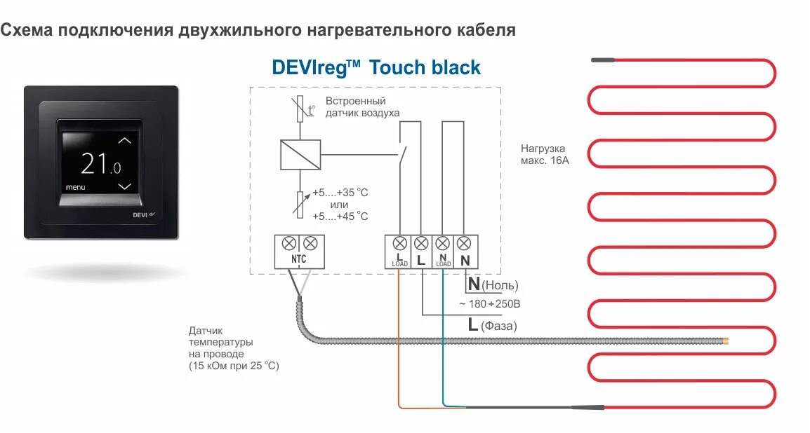 Подключение теплого провода Теплый пол Devi: инструкция по подключению датчика и электрических матов, монтаж