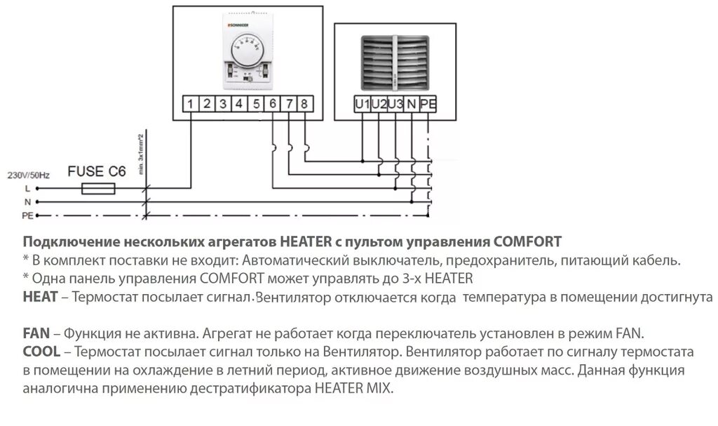 Подключение тепловентилятора ballu к электричеству Панель управления Comfort TR-110L (термостат, регулятор скорости, режим зима/лет