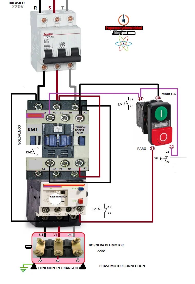 Подключение тепловое реле 380 Electrical diagrams: PHASE MOTOR CONNECTION Electrical wiring, Home electrical w