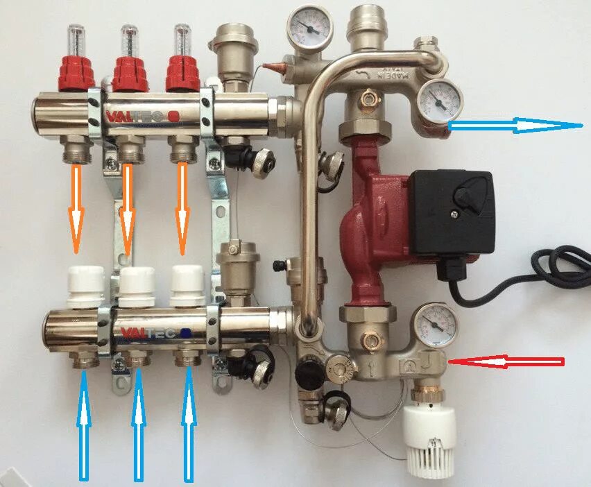 Подключение теплых полов valtec Подключение теплого пола к системе отопления: схема подключения