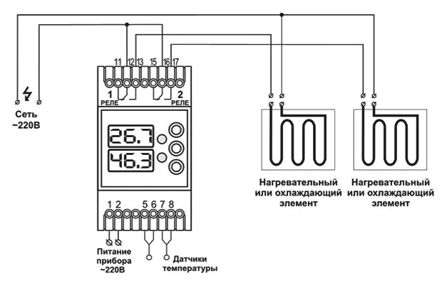 Подключение терморегулятора через реле Терморегулятор ТК-6 двухканальный