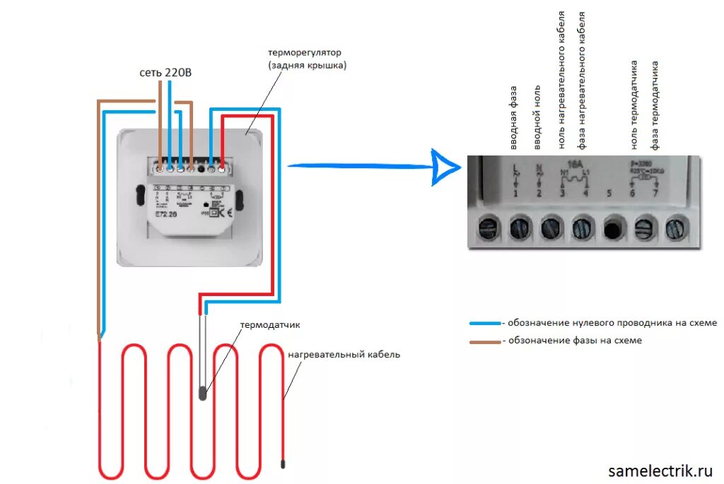 Подключение терморегулятора для теплого Схема подключения греющего кабеля теплого пола - Сам электрик