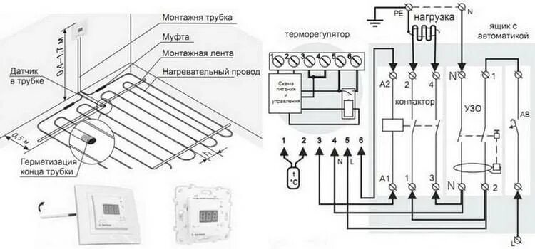 Подключение терморегулятора электрического пола Монтаж и укладка нагревательных матов - схема подключения терморегулятора теплог