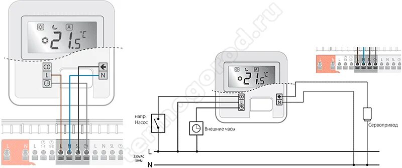 Подключение терморегулятора к электрическому котлу Salus HTRS230 Проводной термостат суточный, 230V