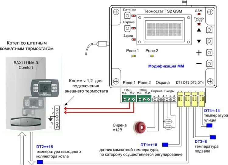 Подключение терморегулятора к газовому котлу бакси Назначение и схемы подключения термостата для котла отопления