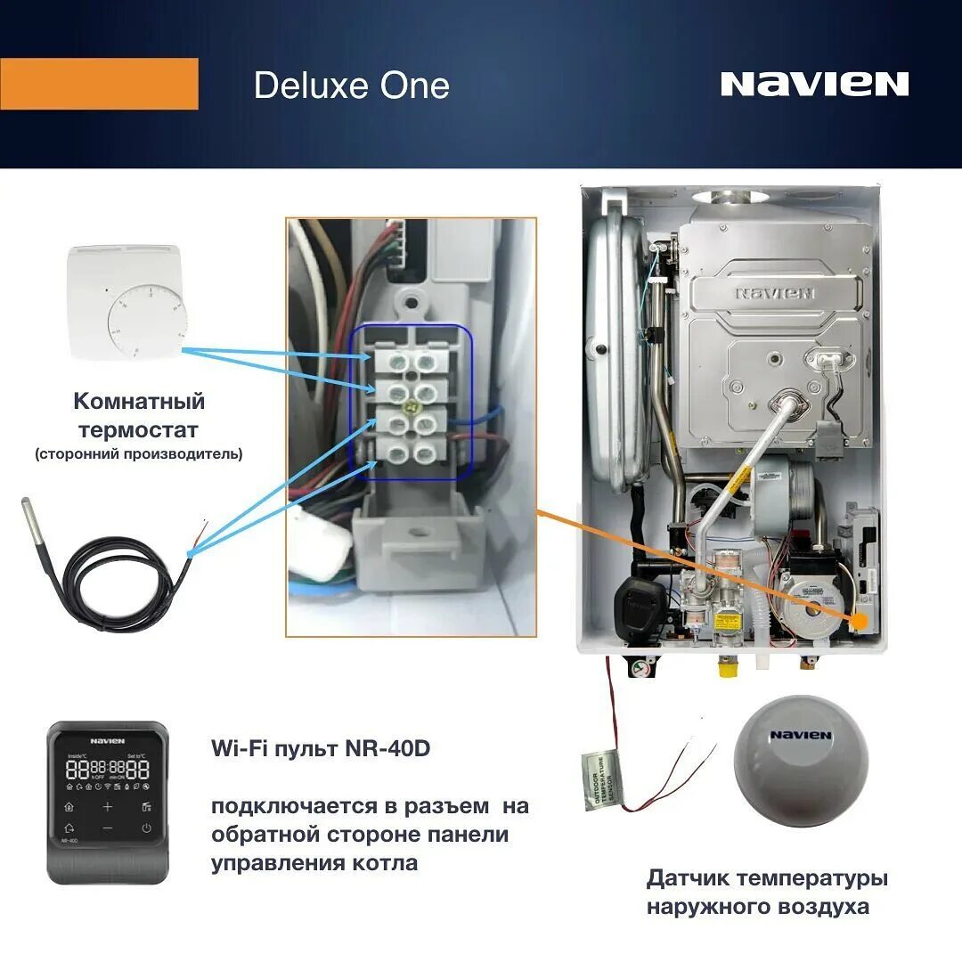 Подключение терморегулятора к газовому котлу навьен Navien Deluxe One