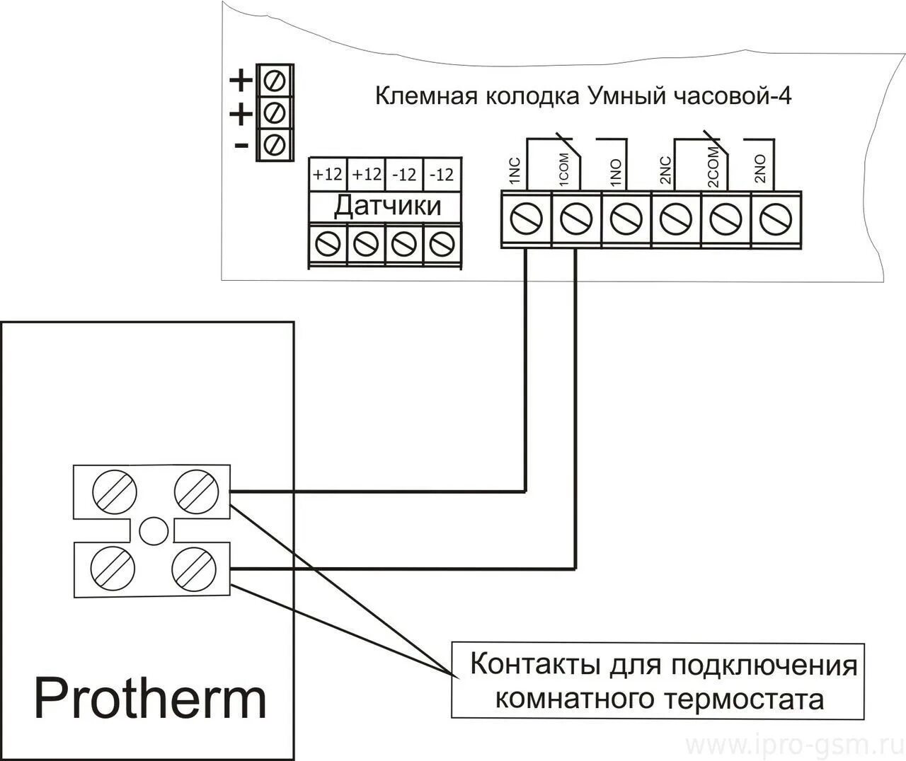 Подключение термостата к газовому котлу protherm Схемы подключения сигнализации Умный Часовой-4 к отопительным котлам