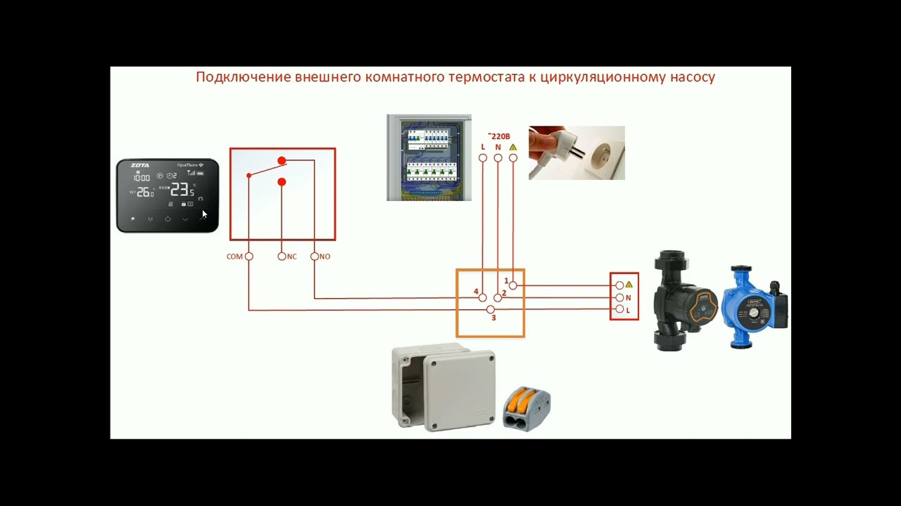 Подключение термостата к циркуляционному насосу Подключение термостата ZOTA к насосу - YouTube