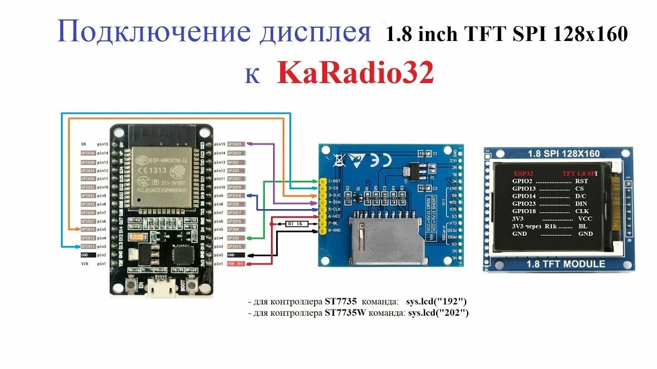 Подключение tft 3 2 Подключение цветного дисплея 1.8 дм SPI 128х160 к KaRadio32 - YouTube