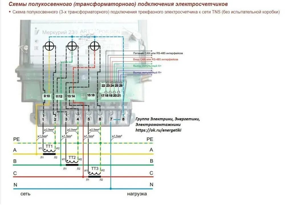 Подключение тока к трехфазному счетчику схема Схема подключения электросчетчика меркурий 230 через испытательную коробку