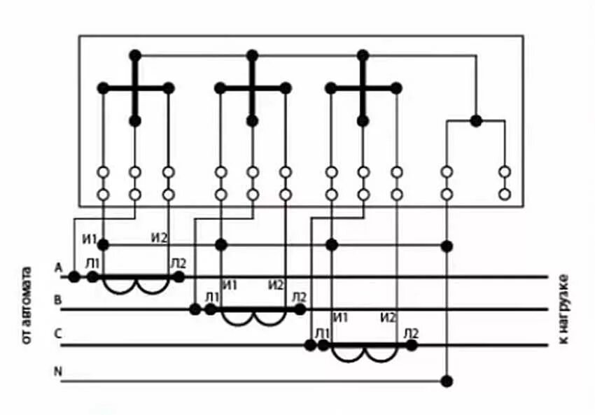 Подключение тока к трехфазному счетчику схема Схема подключения трехфазного счетчика: через трансформаторы, напрямую