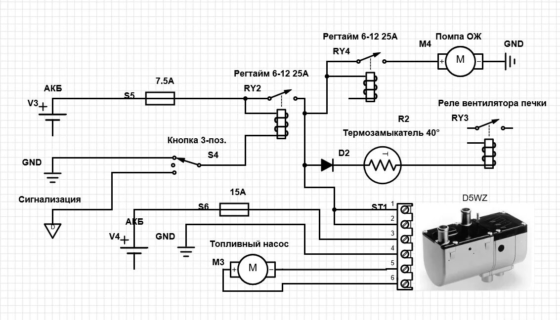Подключение топливного насоса автономного отопителя Подключение Eberspacher D5WZ как автономки - Сообщество "Автоэлектрика" на DRIVE