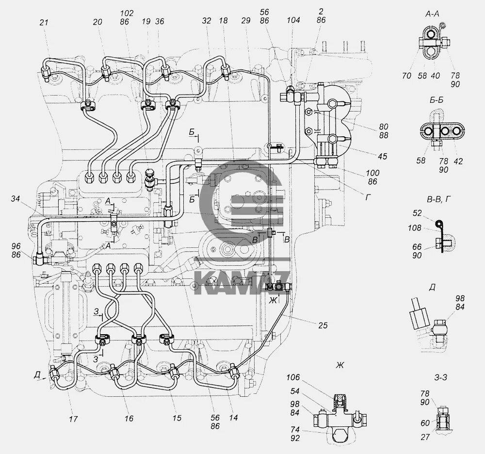 Подключение топливного насоса камаз 740.21-1104000 Установка топливопроводов для автомобиля КАМАЗ 43261 (Евро-1, 2),