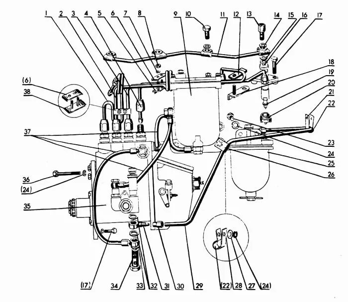Подключение топливного насоса мтз 82 Топливные трубопроводы и топливная аппаратура МТЗ-80 (Чертеж № 38: список детале