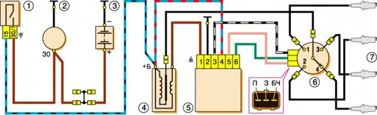 Подключение трамблера ваз 2106 к катушке зажигания Scheme of a non-contact ignition system (VAZ-21061 "Zhiguli" 1976-2006 / Electri