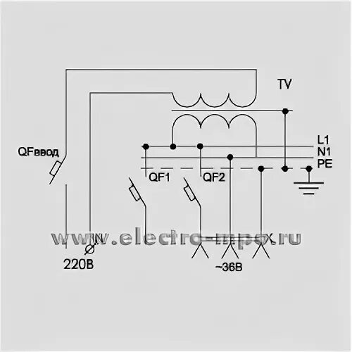Подключение трансформатора 220 36 схема подключения Схема подключения понижающего трансформатора 220 36 для света в подвале - Touris