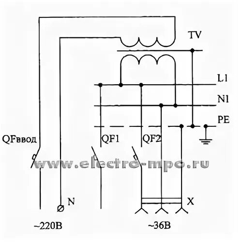 Подключение трансформатора 220 36 схема подключения Ящик ЯТП0-3552-54УХЛ3 36В понижающий 220/36В 250ВА IP54 3 автомата CHINT (МПО Эл