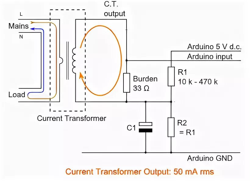 Подключение трансформаторного датчика тока SCT-013-000, Датчик тока для измерения токов до 100А для Arduino проектов - Radi